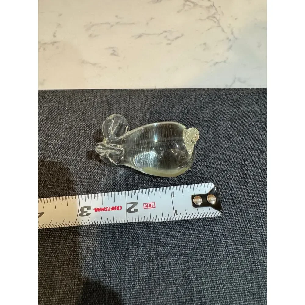 Vintage clear crystal glass hand blown mouse figurine paperweight ring holder